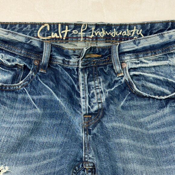 Cult of Individuality Hagen Relaxed Selvedge Distressed Button-Fly Jeans W32 L34 - Picture 5 of 16